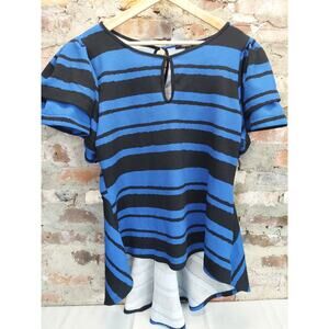 Impulsive Womens Plus Size 2X Blouse Top Blue Black Striped Flutter Sleeve